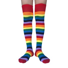 spomei Women Striped Thigh High Stockings, Cotton Over Knee Tube Long Stocks For Cosplay/Goth/Christmas Party LW-3 (Rainbow/Colored Striped)