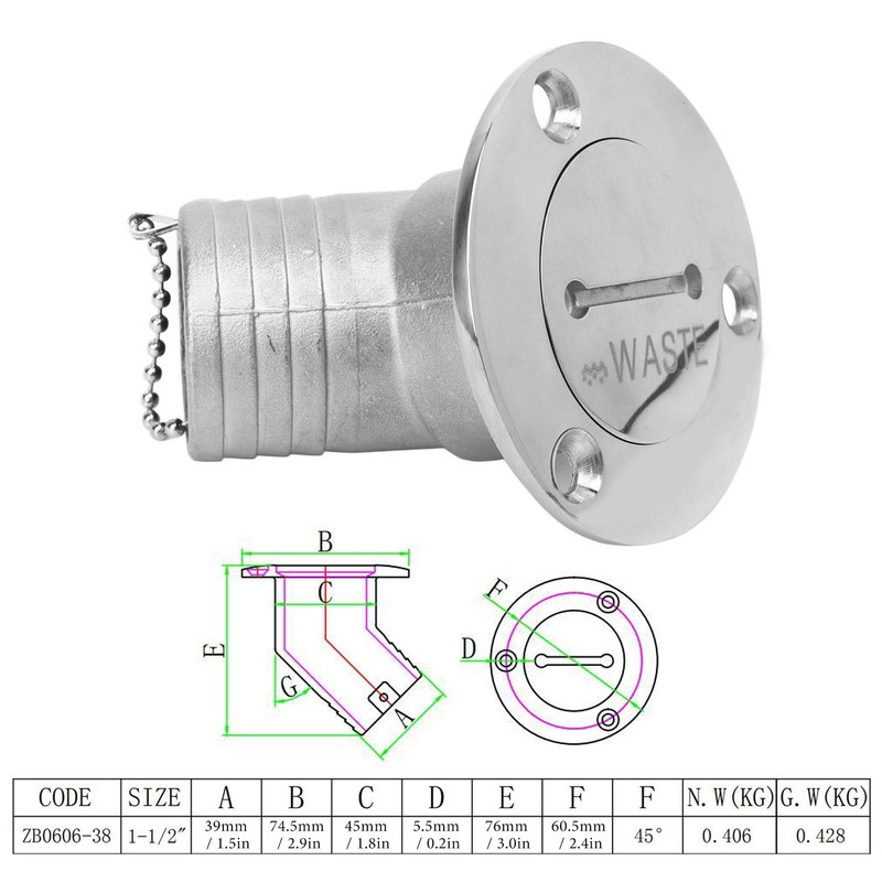 Boat Deck Filler with Key Cap Marine Stainless Steel Hardware