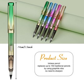 OFFCUP Metal Inkless Pencils, Pack of 5 with Eraser, Magic Pencil with 5 Interchangeable Heads, Clear and Liquid Writing for Adults, Students, Artists, Painters (Colour)