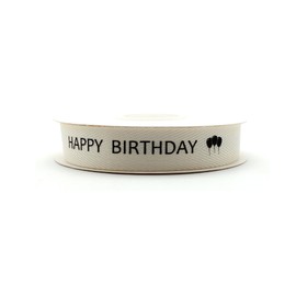 OMISS - Happy Birthday Ribbon with Balloons - Cotton Twill Ribbon, White (HAPPY BIRTHDAY)