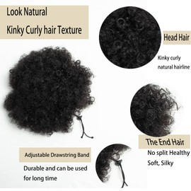 HYNRCAKZYL Afro Puff Drawstring Ponytail Black Kinky Curly Synthetic Ponytail Hair Afro Bun Ponytail Hairpieces Clip in Hair Extensions for Black Women 2# Black Brown 7 Inch Large