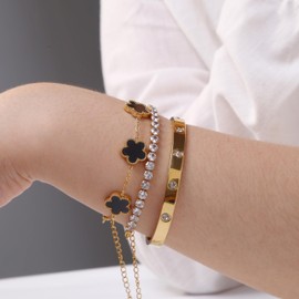 CRUSH CR 18K Gold Plated Bracelets for Women Non Tarnish, Chunky Cuff Bracelet stack stainless steel Gold Hand Chain Bangles Bracelet Set for Love Trendy Jewelry Gifts for Women (Style A)
