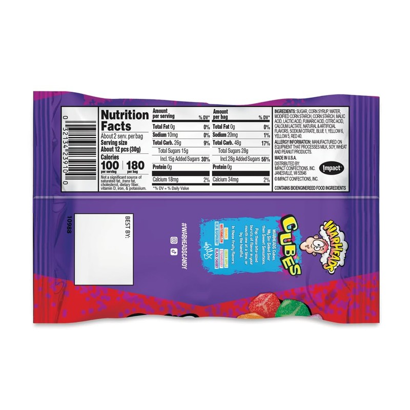 WARHEADS Cubes - Sour Sweet & Fruity Chewy Candy -