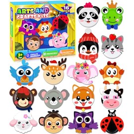 16 Pack Arts and Crafts for Kids, Toddler Crafts Animal Paper Plate Art Kit Gift for 3 4 5 6 Year Old Boys Girls DIY Kids for Birthday Party Favor Preschool Classroom Party Games