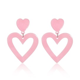 80's Neon Acrylic Double Heart Earrings Love Heart Dangle Earrings 80's 90's Costume Party Jewelry Valentine's Day Mother's Day Gift-Pink