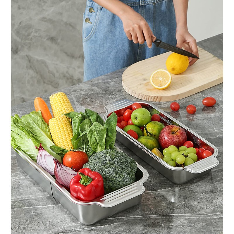 Over The Sink Colander Strainer Basket, 304 Stainless Steel Extendable