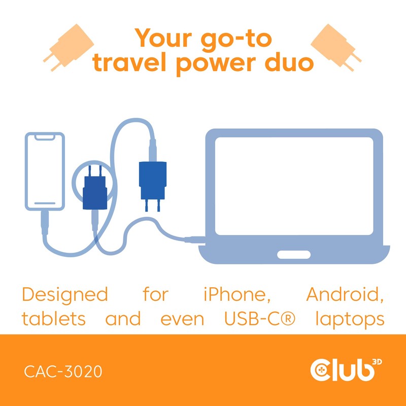 Club3D CAC-3020 USB-C® Charger 30 Watt Pack of 2 White