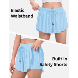 BOOPH - Pantalones cortos deportivos con bolsillos interiores para niñas, correr, tenis y deportes, Azul, 11-12 Años