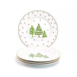Grace's Teaware Grace Teaware 8" Christmas Pine Trees Fine Porcelain Salad Dessert Plate Set o