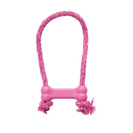 KONG Puppy Goodie Bone with Rope - Natural Rubber Bone with Cotton Rope - Teeth Cleaning Chew Toy for Growing Puppies - for XS Puppies - Pink
