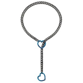 KIFEDSLJ Heart O-Ring Cuban Long Necklace Slip Chain Necklaces Gothic Adjustable Lariat Y-Necklace for Women -blue heart