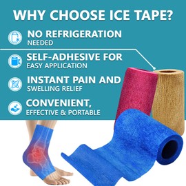 Ice Tape, Self Sticking Bandage Wrap （No Refrigeration Needed）, Instant Cold Compress Compression Tape Wrap, Athletic Muscle Tape, Athletic Tape for Pain and Swelling: Blue