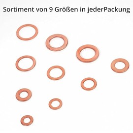 Pack of 200 Copper Sealing Rings Assortment, Washers, Seal Kits, Copper Seal Kits for Motor Vehicles, Ships, Generators, Machinery and Equipment (M5 M6 M8 M10 M12 M14)