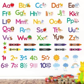 AOWDIAO Learning Wall Decals for Kids - Peel and Stick Alphabet, Numbers, Colors & Animals - Classroom, Nursery and Playroom Educational Decor