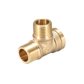 Sourcing Map Brass Tee Pipe Fitting G1/2 Male x Male x Female T-Shaped Connector Coupler
