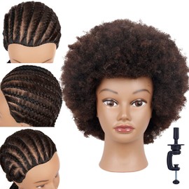 Newshair 14" afro mannequin head for braiding 4C Type 100% Human Hair Curly Hair Hairdresser Training Head African Cosmetology Doll Head for Styling Cornrow Braiding with Clamp Stand
