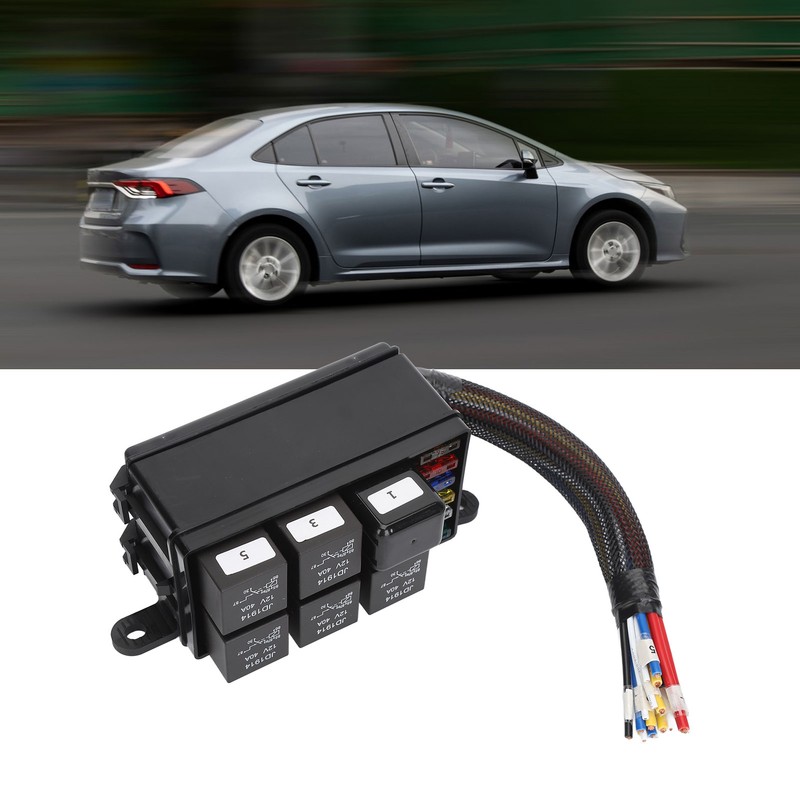 12V Fuse and Relay Box Kit 6Pcs 4 Pin Relays