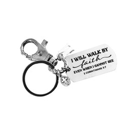 I Will Walk by Faith Keychain – Christian Dog Tag with Cross & Initial Charm – 2 Corinthians 5:7 Scripture Gift – Religious Keychain for Men & Women – Purse Charm Clip with Lobster Clasp