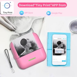 HuiJuKeJi Mini Printer, Pocket Printer, Mini Photo Printer for Smartphone, Sticker Printer, Thermal Photo Printer for Journal, Travel Logo, Notes, Journal, List, Memo (Rose)