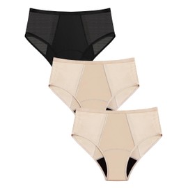 AIRCUTE AIRCUTE Washable Women Urine Incontinence Underwear Leak Proof Panties for Postpartum Bladder Leak with 50 ml Absorbency 3 Pack (1 Black-2 Beige, M)