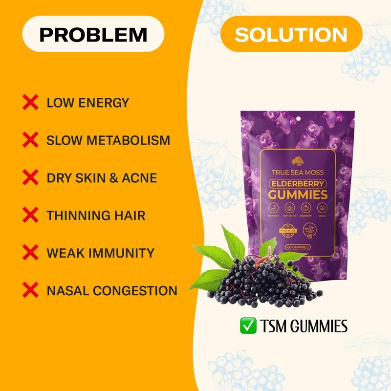 Sea Moss & Elderberry Gummies – 60 Berry-Flavored Multivitamin Gummies