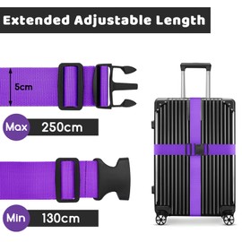 WISYOK Luggage Strap, Pack of 2, Suitcase Strap Eye-catching, Extended Luggage Straps Maximum 250 cm, Safe Suitcase Straps, Robust Suitcase Webbing, Luggage Strap for Travel and Air Travel (Purple)