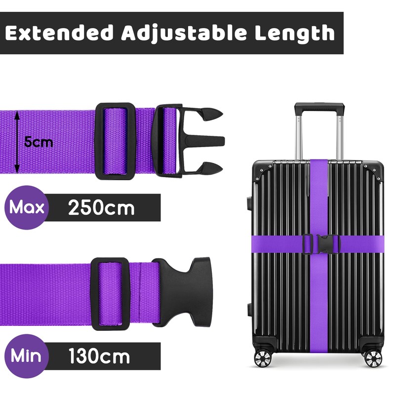 WISYOK Luggage Strap, Pack of 2, Suitcase Strap Eye-catching, Extended