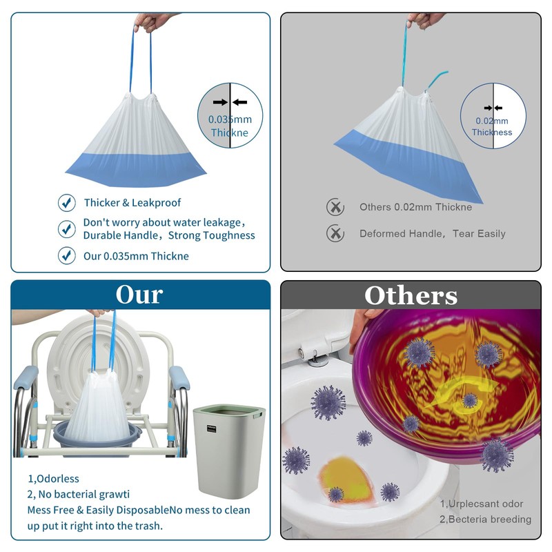 SAMEKY Commode Liners with Absorbent Pads | 100Bags+100Pads for Bedside