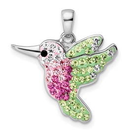 JewelryWeb 22.64mm 925 Sterling Silver Rhodium Plated Preciosa Crystal Hummingbird Pendant Necklace-Pendant for Women