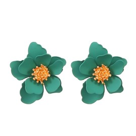 QLUYCKW Boho Matte Flower Statement Stud Earrings for Women Chic Cute Unique Flower Jewelry Gift with Gold Flowers Bud for Mom Lover and Friends (Green)
