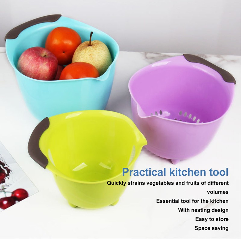 3pcs Drain Colander Set Food Grade PP Stackable Fruit Vegetable