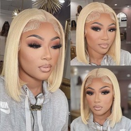 UTIDE 613 Blonde Bob Wig 13x4 Hd Lace Front Wig Human Hair Pre Plucked Lace Frontal Wigs 12 Inch Short Wigs Human Hair Free Part Straight Bob Wig Human Hair 613 Human Hair Wig
