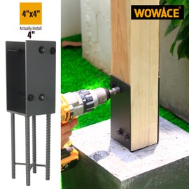 WOWACE Stainless Steels 4"x4" Wet Concrete Foundation U-Shape Post Base Holder, for Fence, Deck, Gazebo and Other Post-Like Structure Pole Construction Ground Post Bracket Base (2pack-Dark Gray)