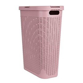 Mind Reader 40 Liter Slim Laundry Basket, Hamper with Cutout Handles, Washing Bin, Dirty Clothes Storage, Bathroom, Bedroom, Closet, Pink