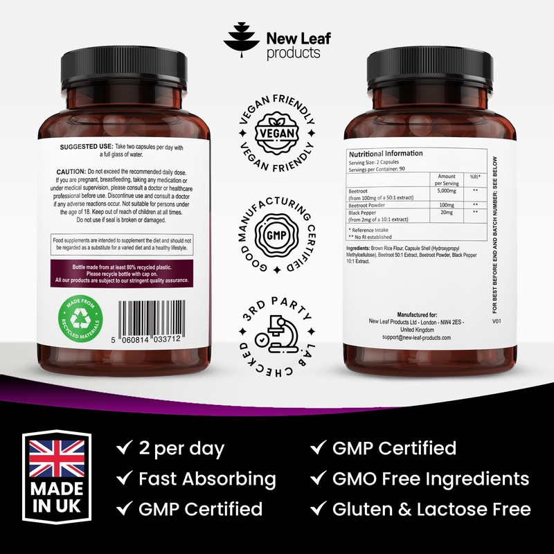 Beetroot Capsules - High Strength 5000mg Beetroot Supplement Enriched with