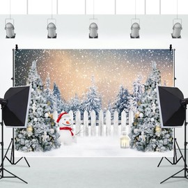 Leowefowa 10x8ft Vinyl Christmas Backdrop Snowman Christmas Tree Snowflake Winter Night Forest Background Xmas Party Banner Kids Adults Portrait Photo Shoot Props
