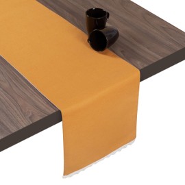 Fingercraft Table Runner Cotton Linen with Classic White Lace Table Decor for Fall, Thanksgiving, Christmas, Holiday Washable and Sturdy (Gold, 13"x72")