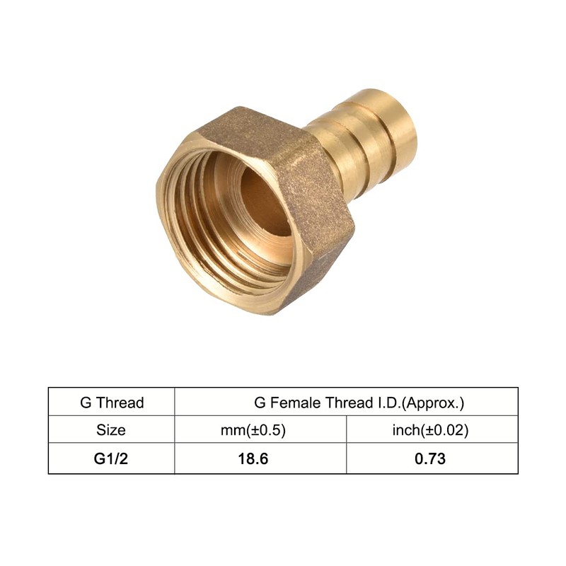 sourcing map Brass Hose Nozzle Connector 12 mm Barb G1/2