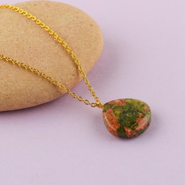 TGH Natural Unakite Heart Necklace Gemstone Healing Crystals Gift for Her Birthstone Jewelry 18 inch Gold Plated Adjustable Chain Christmas Gift (Unakite)