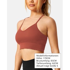 ZAAYO Women's Gym Bra Padded Crossback Fitness Sports Bra Removable Chest Pad Yoga Tops Knitted Seamless Sportswear, rust red