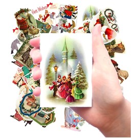 Large Stickers (Each Sticker 65x90mm, Pack 24 pcs) Vintage Christmas Pictures Illustrations Drawings