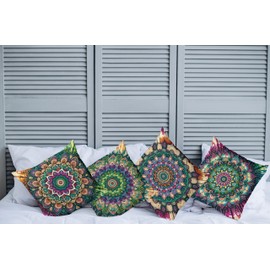 Ambesonne Mandala Throw Pillow Cushion Cover Set of 4, Psychedelic Colorful Bloom Jumble Look Hippie and Trippy Vibes Boho Artwork, Decorative Accent Double-Sided Printing, 24", Teal Purple Green