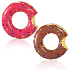 2 Pack Pool Inflatables Swimming Rings for Adult, 90cm Pink Brown Donuts Inflatable Pool Floats Rubber Ring for Adult, Swim Tubes Rings for Women Girls Summer Beach Pool Party Water Sport