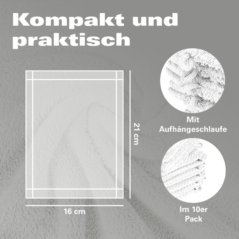 Pack of 10 Wash Mitts, 15 x 21 cm, 100% Cotton