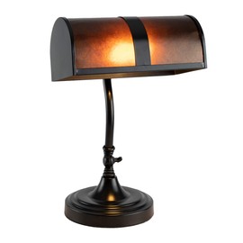 Lavish Home Bankers Lamp - Mission Style Amber Mica Shade Table or Desk Light LED Bulb Included Classic Vintage Look Accent Decor Dark Brown, Black, Off White 10 x 9 x 14 (L x W x H)