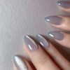 30 PCS Almond Glitter Press on Nails Gray Cat Eyes