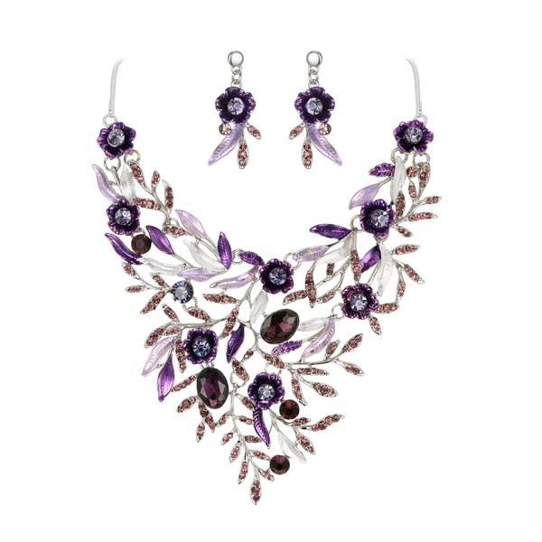 BriLove Wedding Bridal Jewelry Set for Women Crystal Flower Enamel