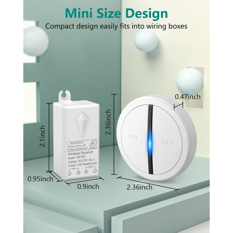 HAPYTHDA Wireless Light Switch, No In-Wall Wiring Required, Waterproof Remote