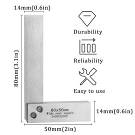 Treki Machinist Square 90 Degree Wide Base Square L-Type Right Angle Ruler Engineer Measuring Tool for Woodworking (80 x 50mm)