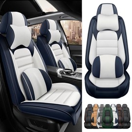 Cscevt 2 Seat Covers for Mazda CX-9 2007-2023 Leather Car Seat Covers Waterproof Anti-Slip Soft Car Seat Protectors Comfort Automotive Seat Covers with Airbag（Luxury,White+Blue）